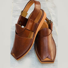 Load image into Gallery viewer, Traditional Brown Leather Peshawari Chappal
