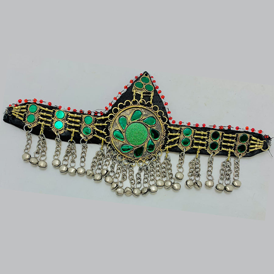 Green Handmade Tribal Matha Patti, Kuchi Matha Patti, Traditional Head Piece, Amazon.com: Kuchi Math Patti, Afghan Headpiece, Matha Patti  main image 2