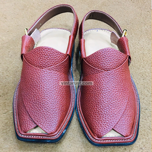 Traditional Handmade Burgundy Peshawari Chappal