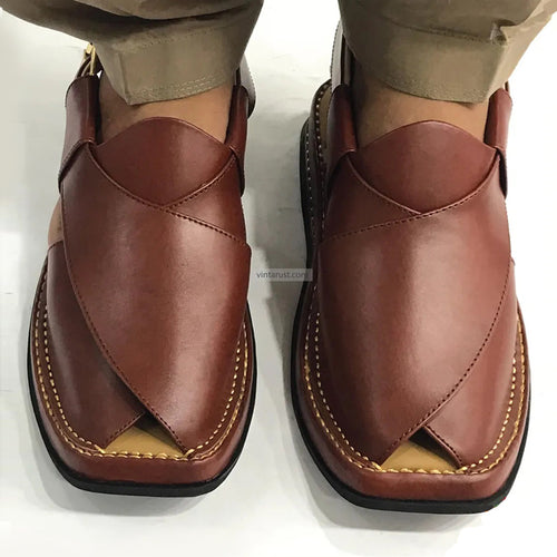Traditional Men's Leather Peshawari Kaptaan Chappal