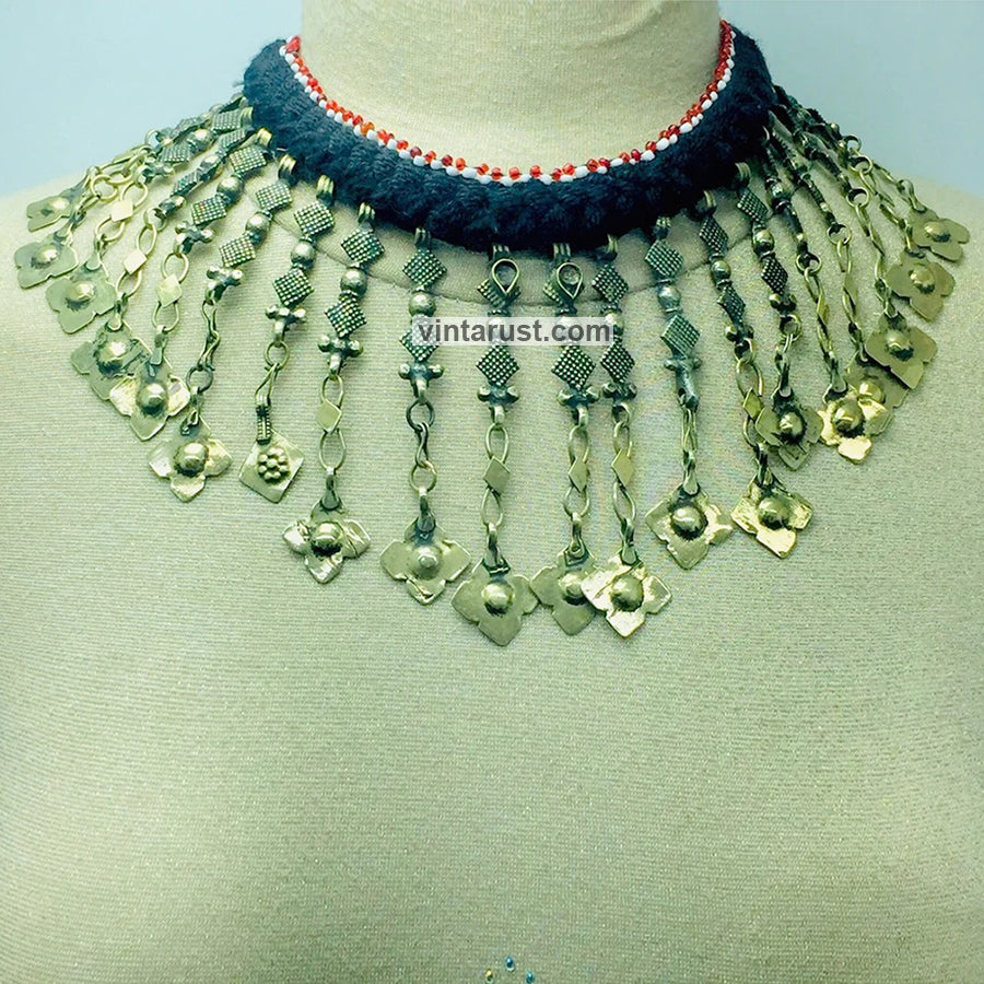 Handmade Tribal Dangling Tassels Choker Necklace