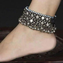 Load image into Gallery viewer, Tribal Anklet Pair With Silver Bells
