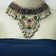 Load image into Gallery viewer, Tribal Antique Necklace With Dangling Metal Tassels
