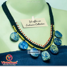 Load image into Gallery viewer, Tribal Choker Necklace With Dangling Lapis Lazuli Stones
