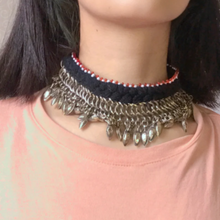 Load image into Gallery viewer, Tribal Choker Necklace with Silver Metal Heart Beads
