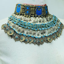 Load image into Gallery viewer, Tribal Choker Necklace With Turquoise Glass Stones
