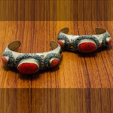 Load image into Gallery viewer, Tribal Coral Stones Cuff Bracelet with Beads
