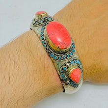 Load image into Gallery viewer, Tribal Coral Stones Cuff Bracelet with Beads
