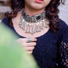 Load image into Gallery viewer, Tribal Ethnic Choker Necklace with Black Stones
