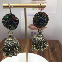 Load image into Gallery viewer, Tribal Glass Stones Jhumka Earrings
