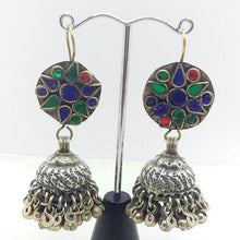 Load image into Gallery viewer, Tribal Glass Stones Jhumka Earrings
