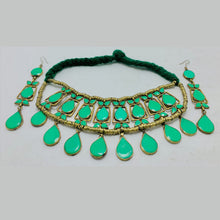 Load image into Gallery viewer, Tribal Green Stone Choker Necklace With Earrings
