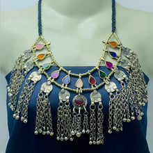 Load image into Gallery viewer, Tribal Gypsy Necklace With Coins and Glass Stones
