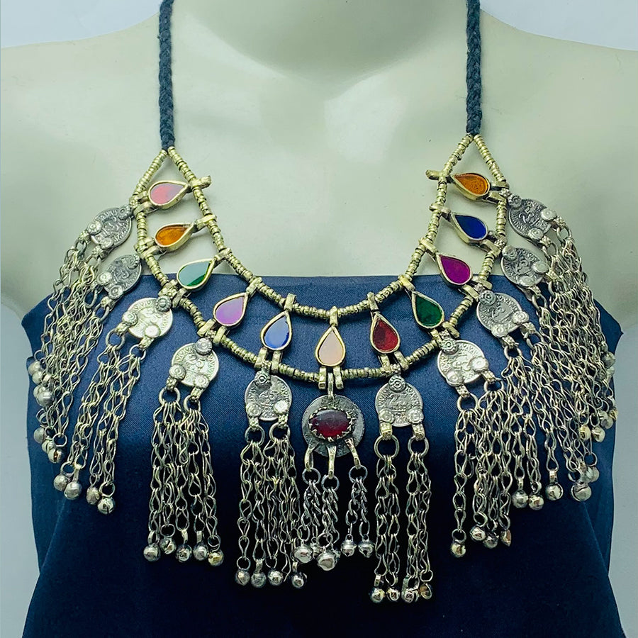 Tribal Gypsy Necklace With Coins and Glass Stones