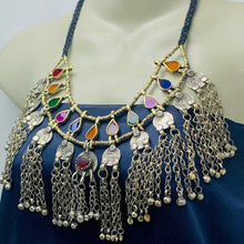 Load image into Gallery viewer, Tribal Gypsy Necklace With Coins and Glass Stones
