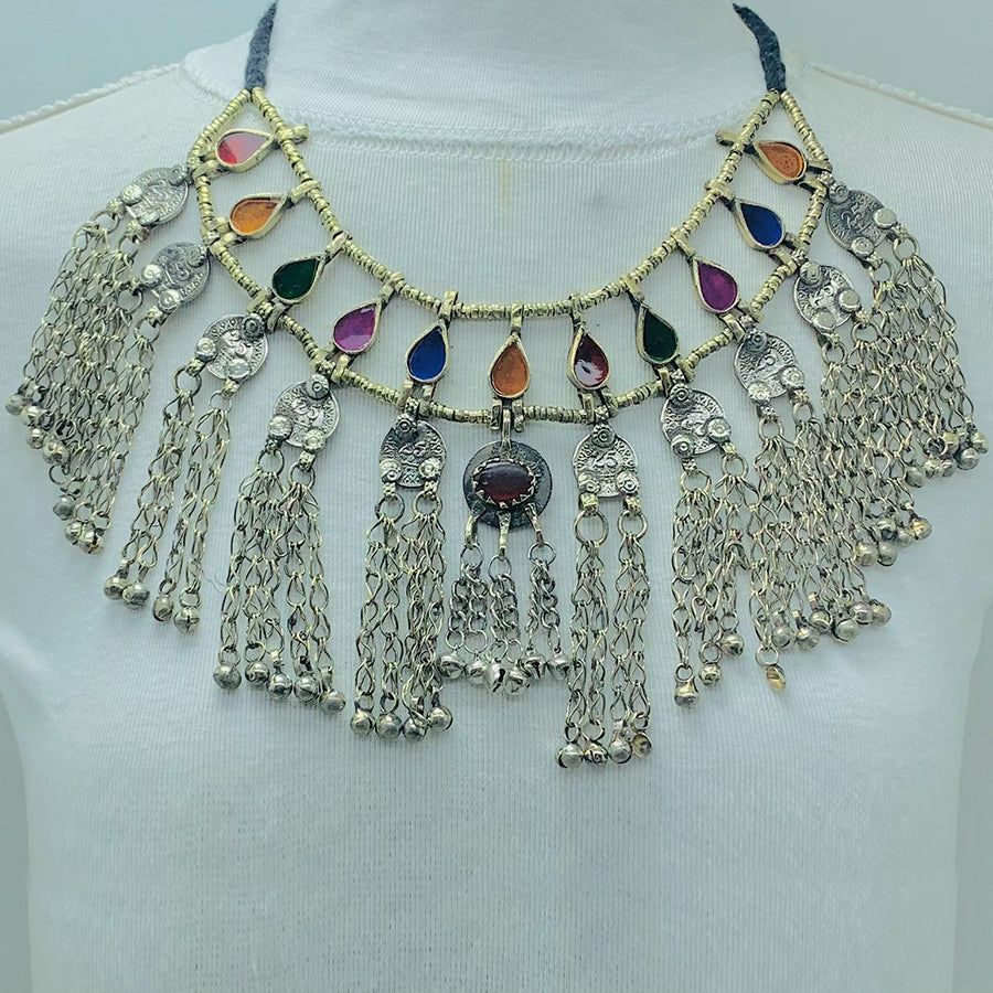 Tribal Gypsy Necklace With Coins and Glass Stones