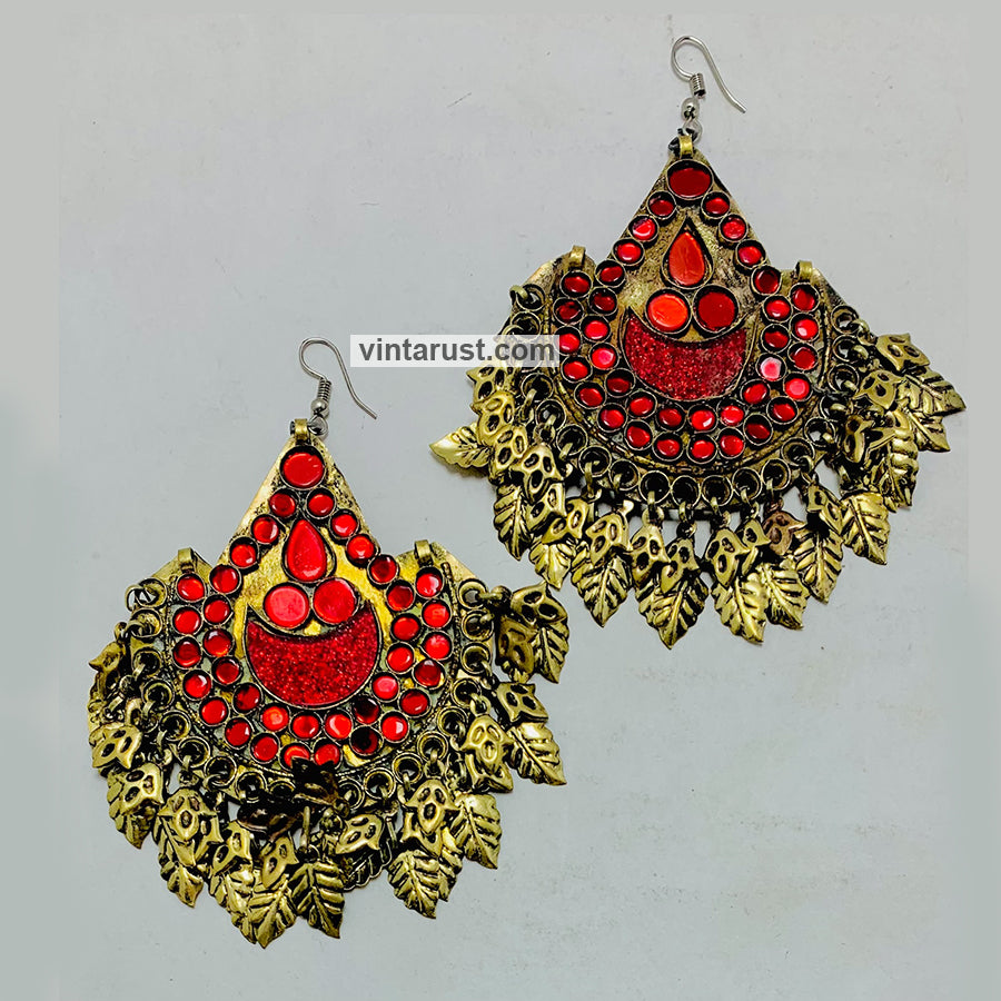 Tribal Handmade Oversized Red Earrings