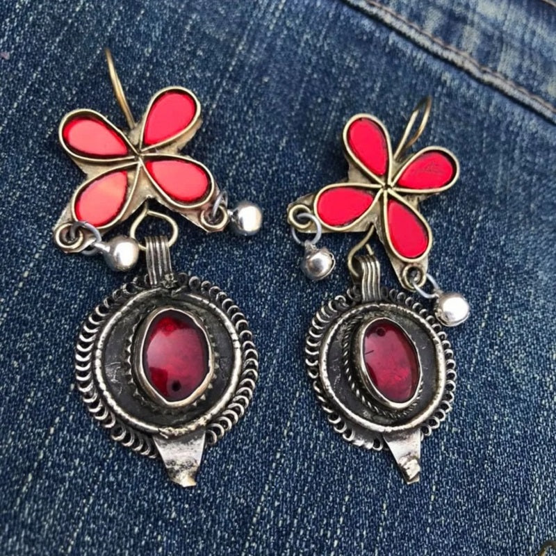 Tribal Kuchi Red Stone Earrings