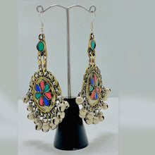 Load image into Gallery viewer, Tribal Earrings With Glass Stones and Bells
