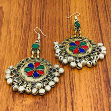 Load image into Gallery viewer, Tribal Earrings With Glass Stones and Bells
