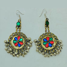 Load image into Gallery viewer, Tribal Earrings With Glass Stones and Bells
