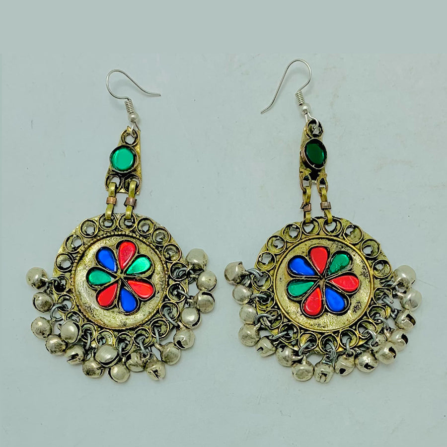 Tribal Earrings With Glass Stones and Bells