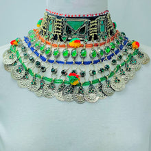 Load image into Gallery viewer, Multicolor Choker Necklace With Silver Dangling Coins
