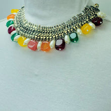 Load image into Gallery viewer, Tribal Multicolor Stones Necklace With Pearls
