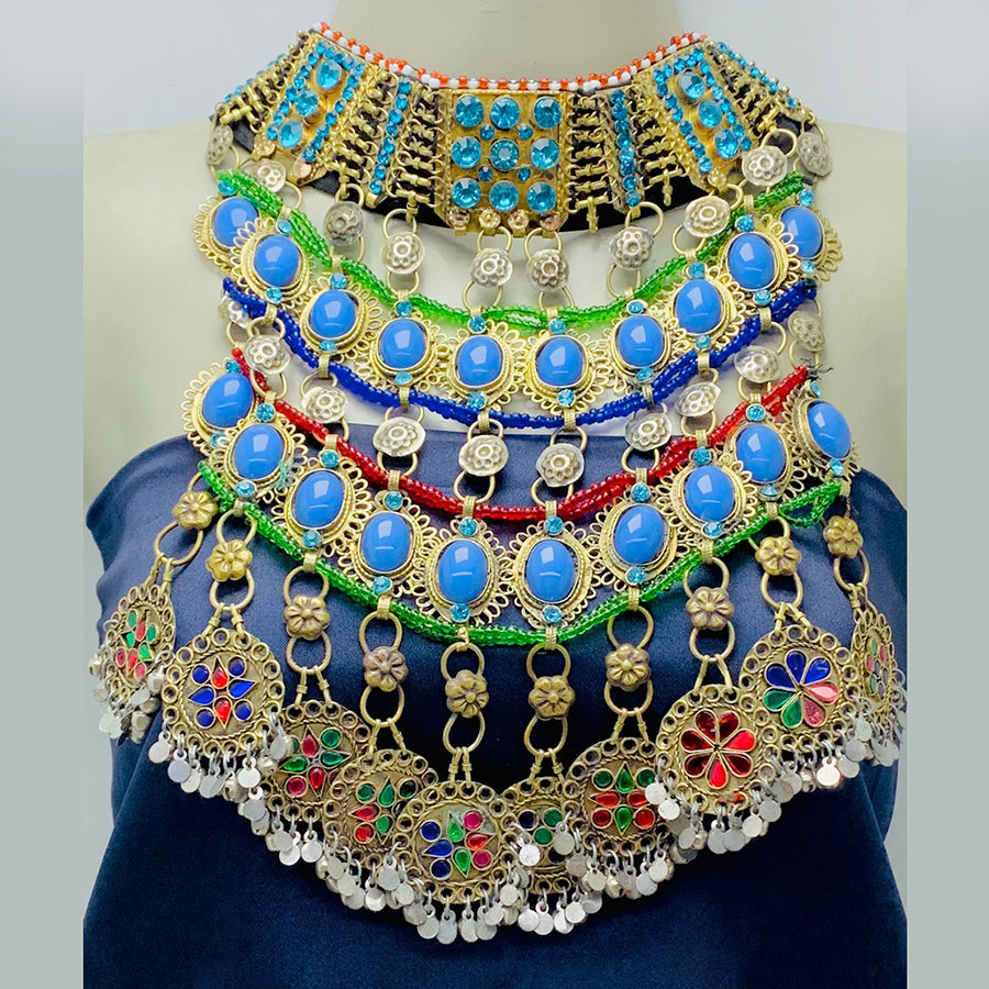 Tribal Oversized Necklace With Dangling Pendants