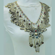 Load image into Gallery viewer, Tribal Silver Bib Necklace With Glass Stones
