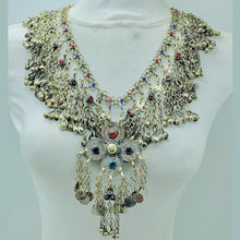 Load image into Gallery viewer, Tribal Silver Bib Necklace With Glass Stones
