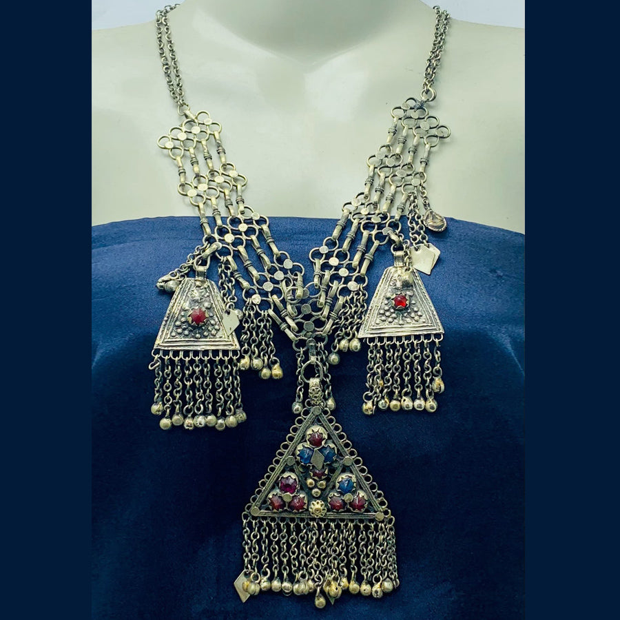 Tribal Silver Kuchi Necklace With Dangling Pendants