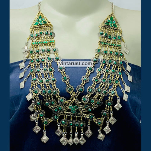 Tribal Statement Green Layered Bib Necklace