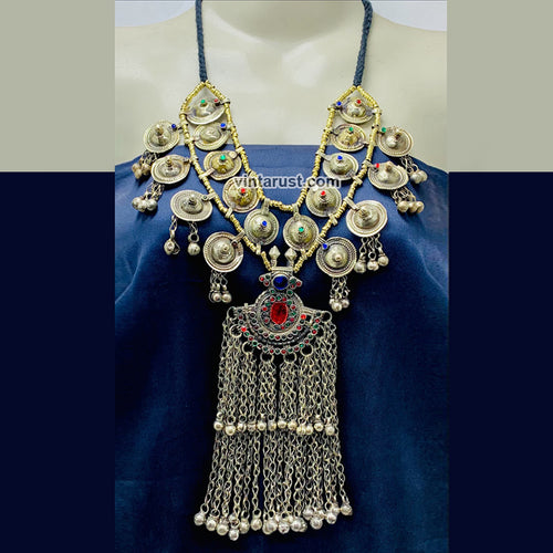 Tribal Vintage Necklace With Long Dangling Bells