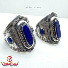 Load image into Gallery viewer, Vintage Lapis Lazuli Stone Cuff Bracelet
