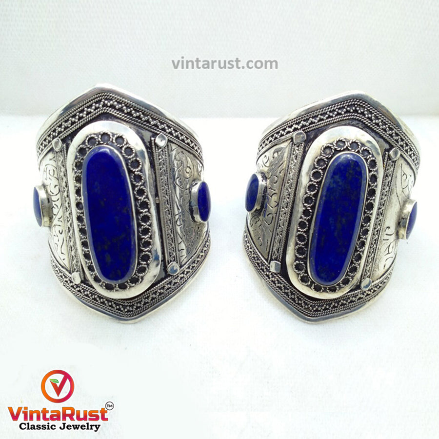 Vintage Lapis Lazuli Stone Cuff Bracelet