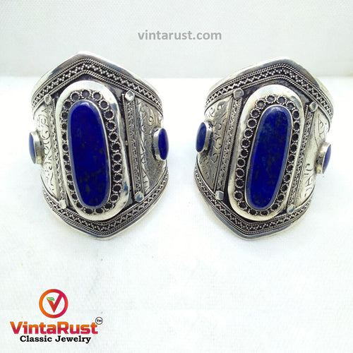 Vintage Lapis Lazuli Stone Cuff Bracelet