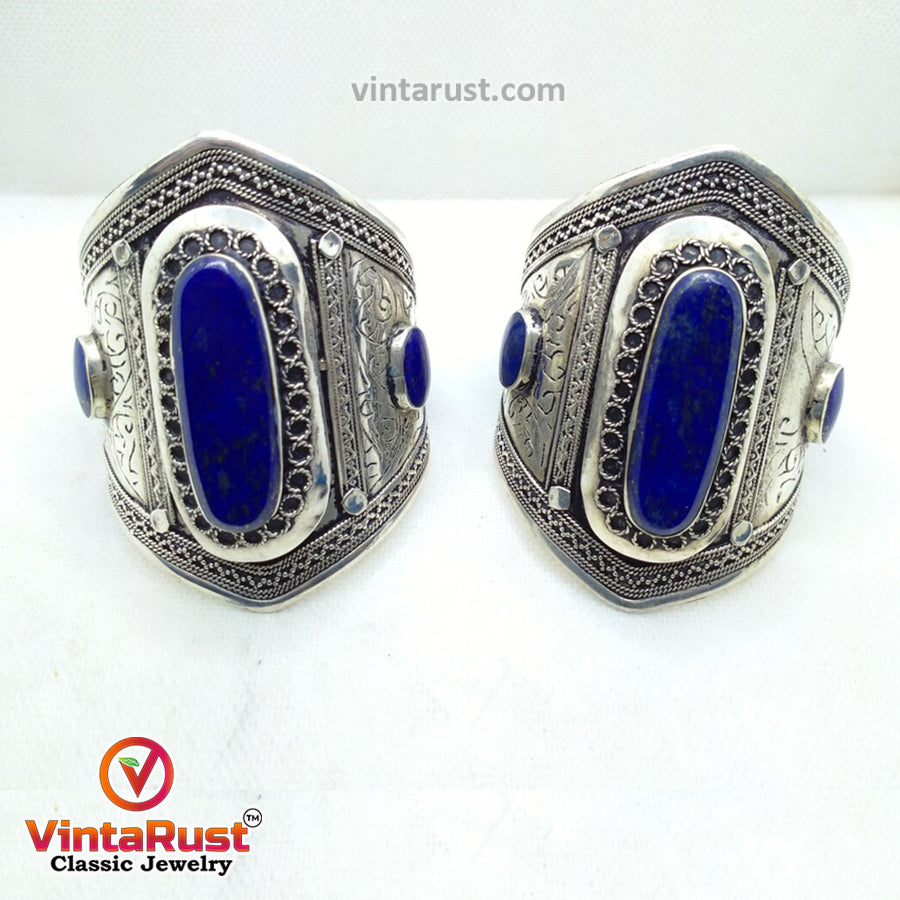 Vintage Lapis Lazuli Stone Cuff Bracelet