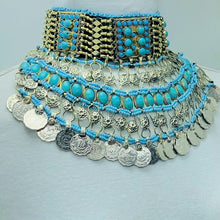 Load image into Gallery viewer, Turquoise Beaded Choker Necklace With Coins
