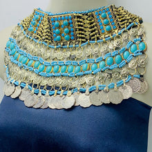 Load image into Gallery viewer, Turquoise Beaded Choker Necklace With Coins
