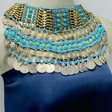 Load image into Gallery viewer, Turquoise Beaded Choker Necklace With Coins
