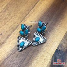 Load image into Gallery viewer, Turquoise Stone Silver Kuchi Drop Earrings
