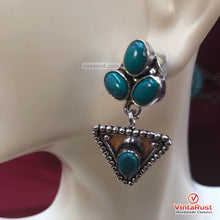 Load image into Gallery viewer, Turquoise Stone Silver Kuchi Drop Earrings
