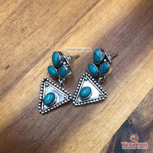 Load image into Gallery viewer, Turquoise Stone Silver Kuchi Drop Earrings
