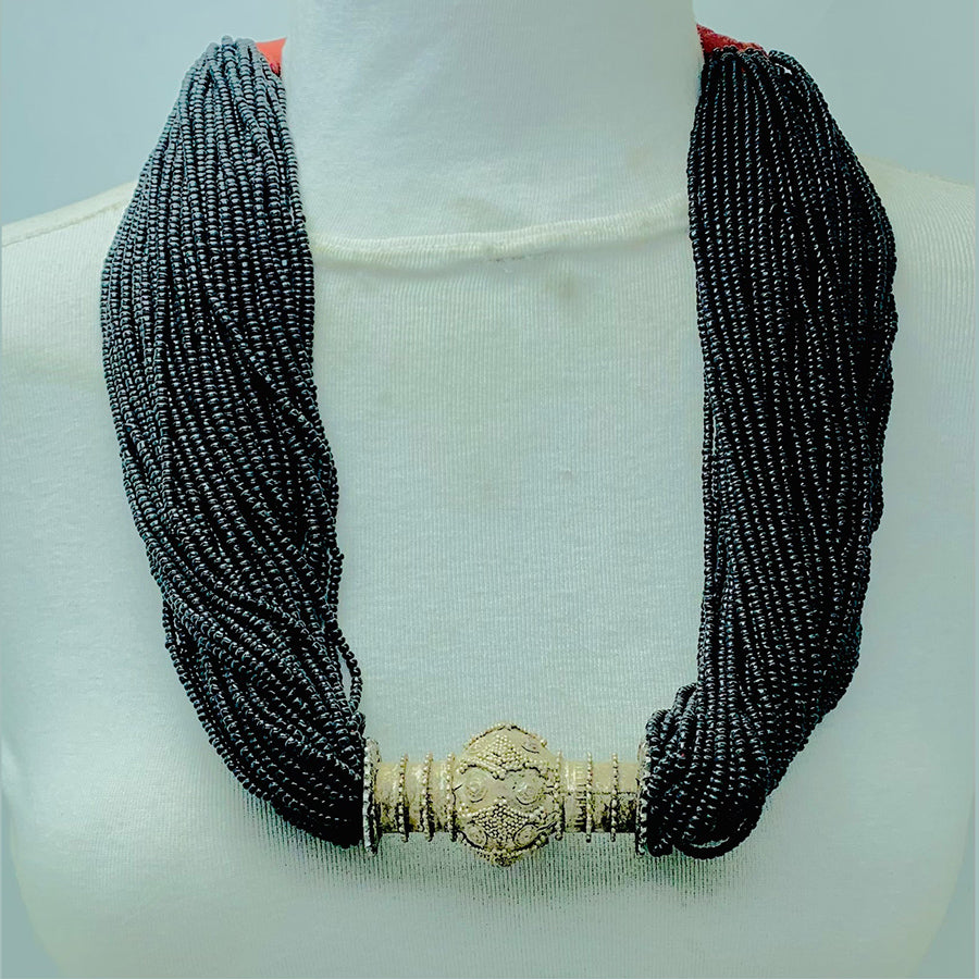 Unique Black Layered Beaded Tribal Necklace
