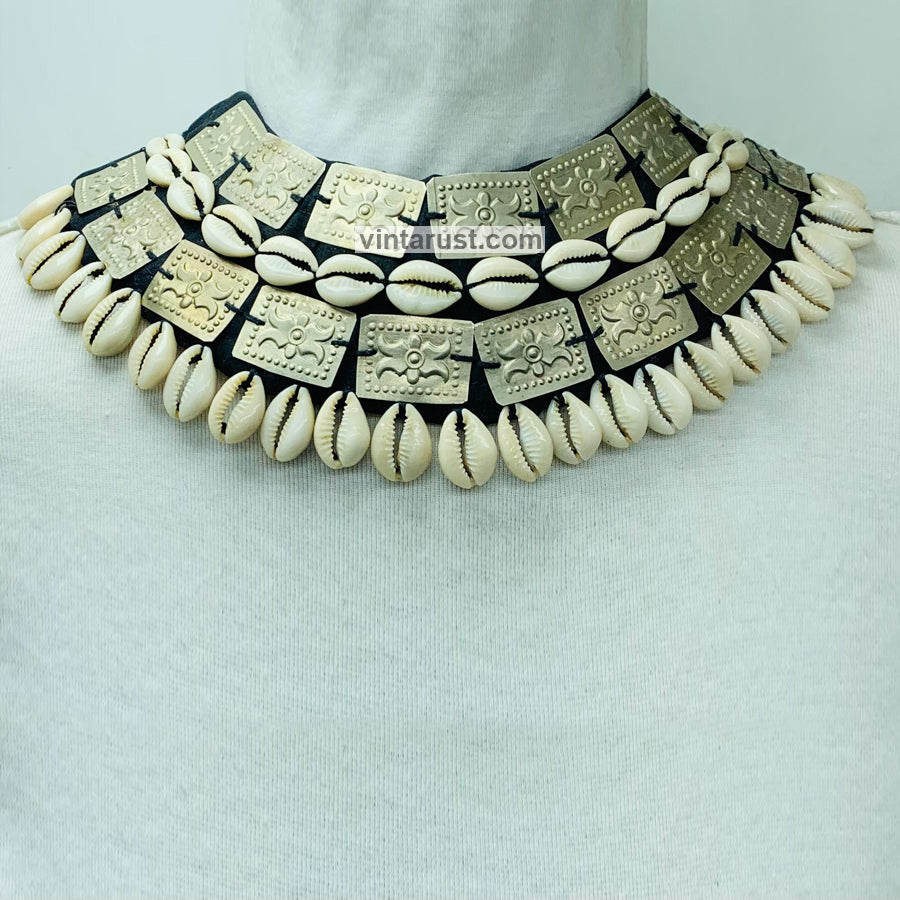Unique Boho Necklace With Shells and Metal Pieces