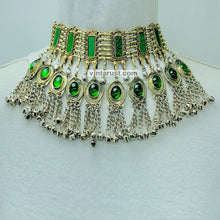 Load image into Gallery viewer, Unique Green Glass Stones and Bells Necklace
