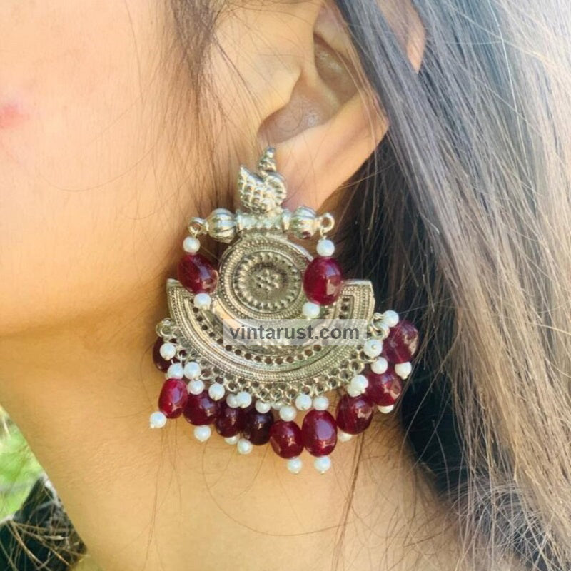 Handmade Oxidized Big Earrings With Beads