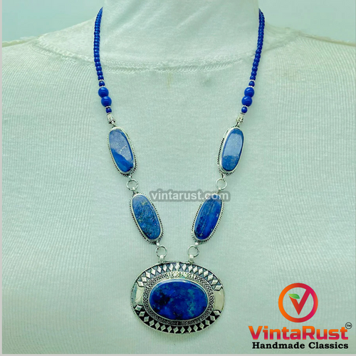 Unique Lapis Lazuli Gemstone Pendant Necklace
