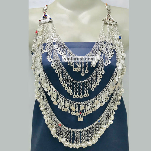 Unique Multi Layered Silver Kuchi Necklace